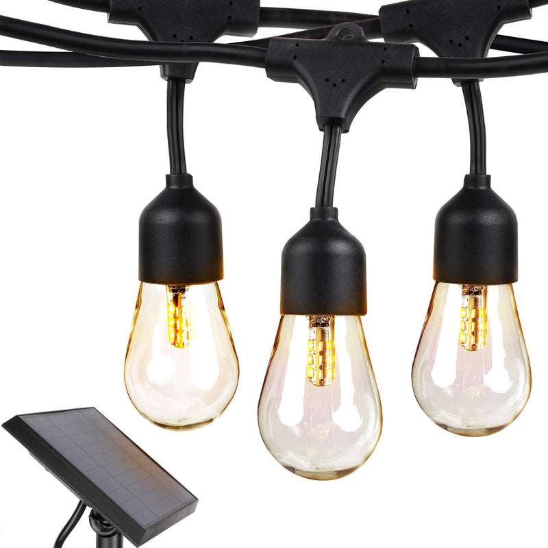 Brightech Ambience Pro - 48 Ft Waterproof, Solar Power Outdoor String Lights - 1W LED Hanging Edison Bulbs Create Bistro Ambience in Your Yard - Commercial Grade, Shatterproof - 15 Lights, Soft White - Image 1